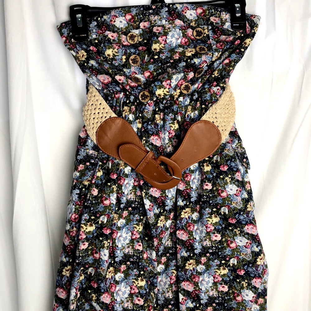 Strapless Floral Medium dress with belt